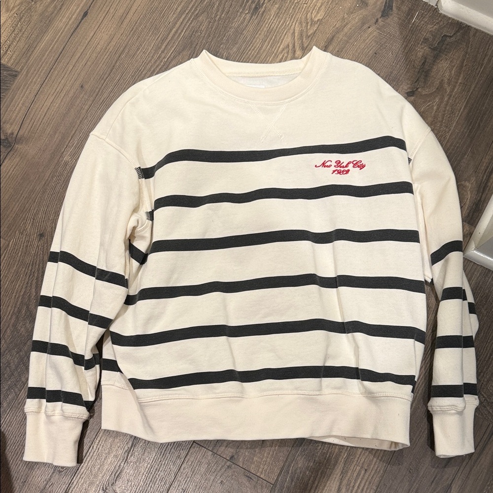 3/$8 Lazy Sundays Striped Cream and Black Sweatshirt